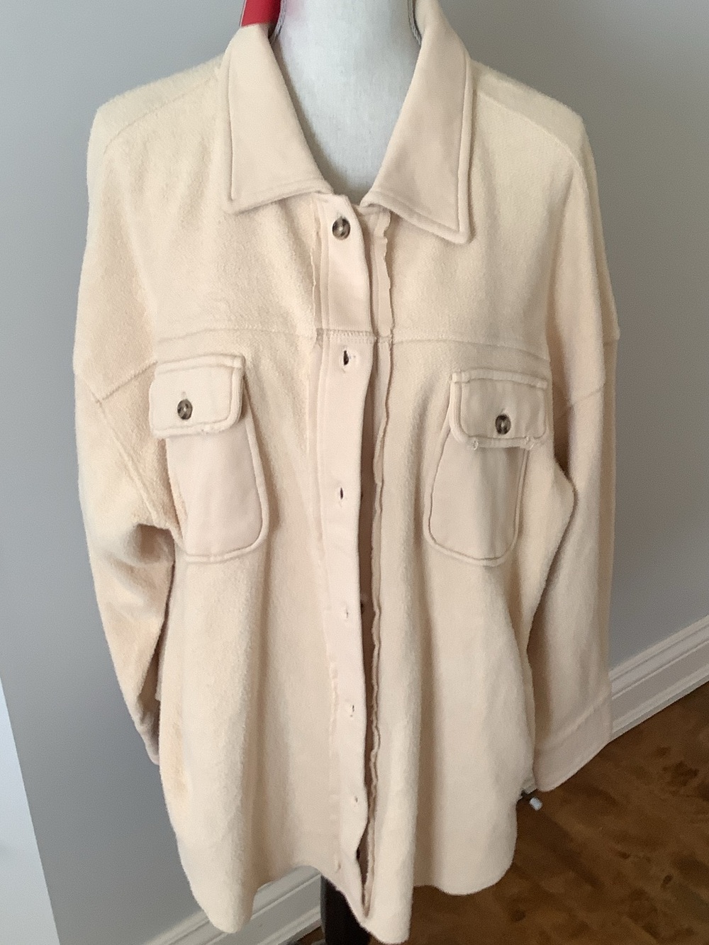 NWT Cream Button-Front Shacket with Chest Pockets